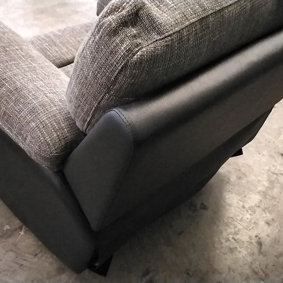 DESIGNER SANTORI BLACK FAUX LEATHER AND GREY FABRIC MANUAL RECLINING ARMCHAIR  RRP £649