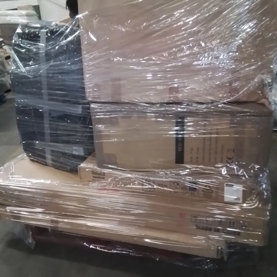PALLET OF ASSORTED HOUSEHOLD GOODS AND PRODUCTS TO INCLUDE;AIR CONDITIONING UNIT,LADDER SHELVES,STEAM MOP