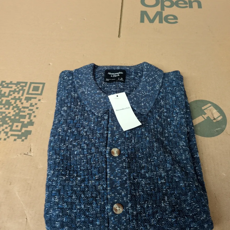 ABERCROMBIE & FITCH KNIT CARDIGAN, BLUE SPECKLED, XL
