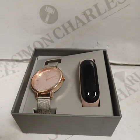 BOXED SPIRIT LADIES FITNESS TRACK/MESH STRAP WATCH SET.