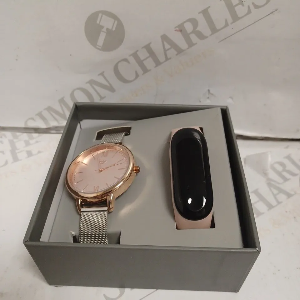 BOXED SPIRIT LADIES FITNESS TRACK/MESH STRAP WATCH SET.