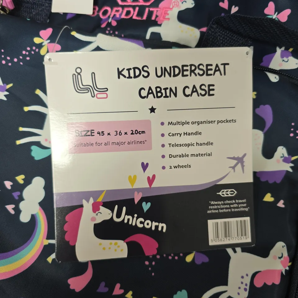 CORDLITE KIDS UNDERSEAT CABIN CASE – UNICORN PRINT, 45 X 36 X 20CM, 2 WHEELS