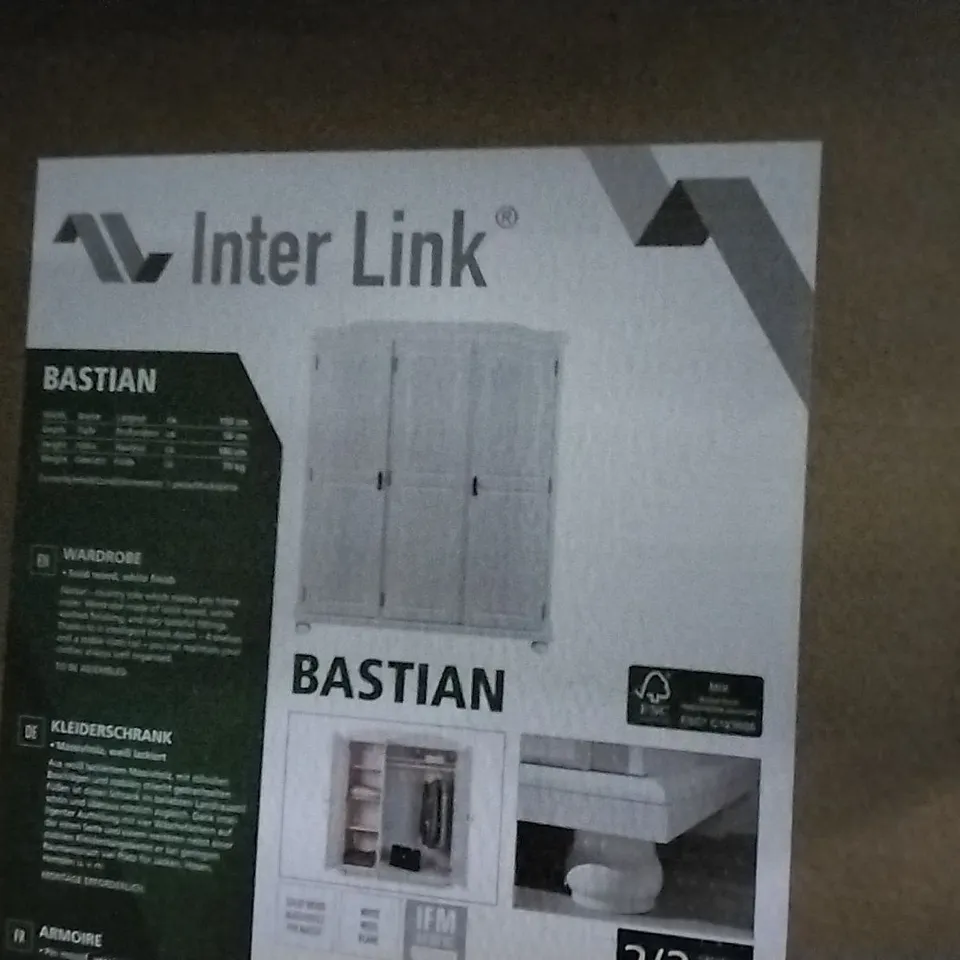 BOXED BASTIAN SOLID WOOD 3 DOOR WARDROBE , WHITE , 2 BOXES 