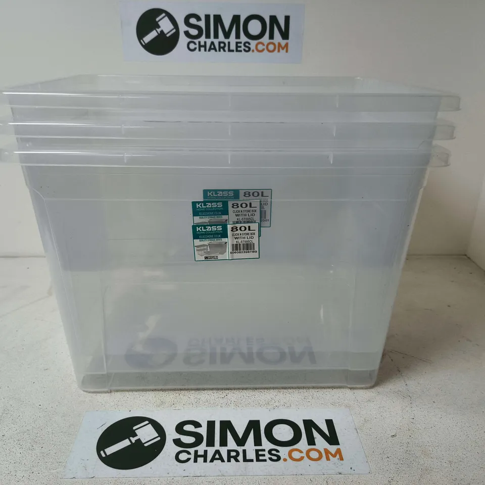 KLASS 80L TRANSPARENT PLASTIC STORAGE BOX WITH LID - X3