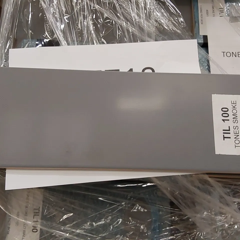 PALLET OF APPROXIMATELY 9X BOXES OF TONES SMOKE FIELD WALL TILES (1.02M2 PER BOX), 16X BOXES OF CERAGNI BISELADO DARK GREY TILES (0.75M2 PER BOX)