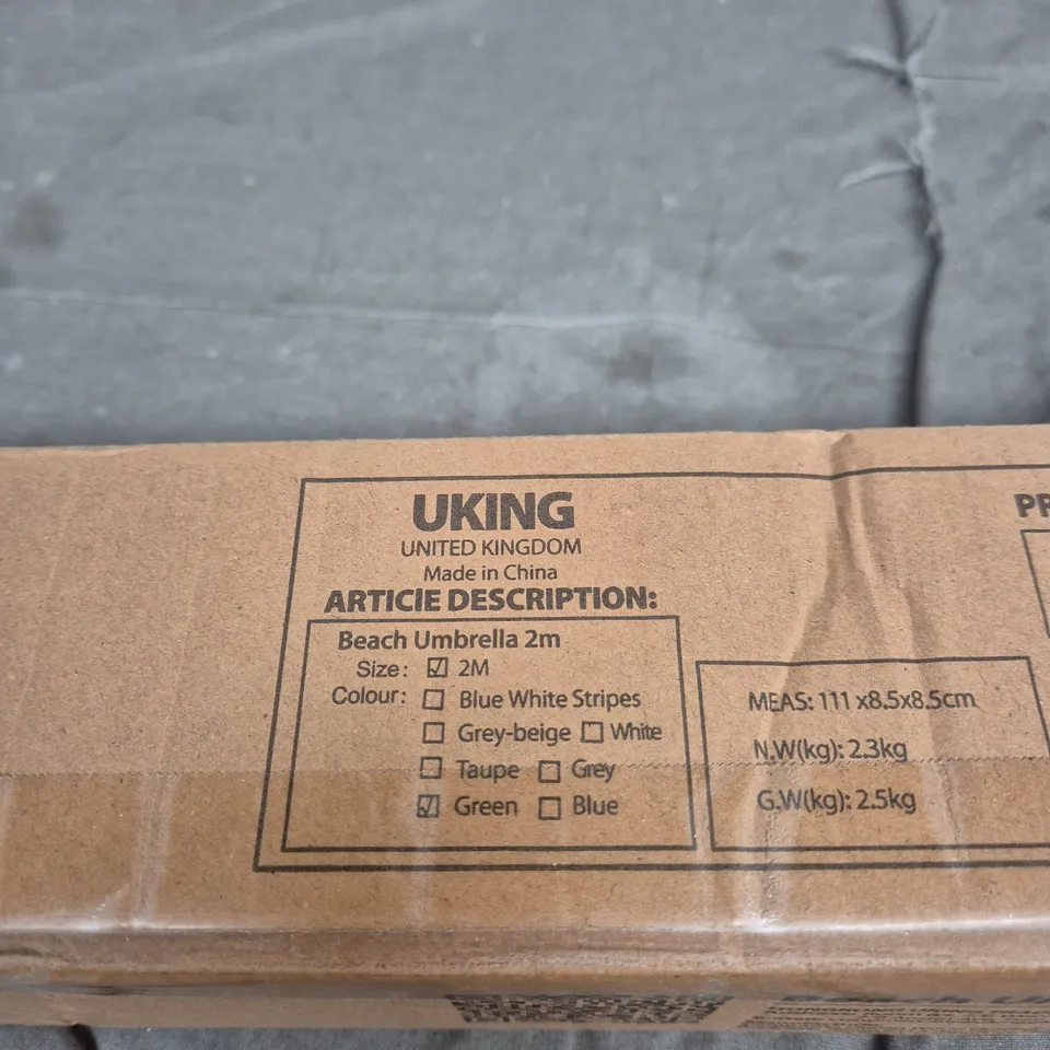 UKING BEACH UMBRELLA 2M –  BOXED - COLLECTION ONLY