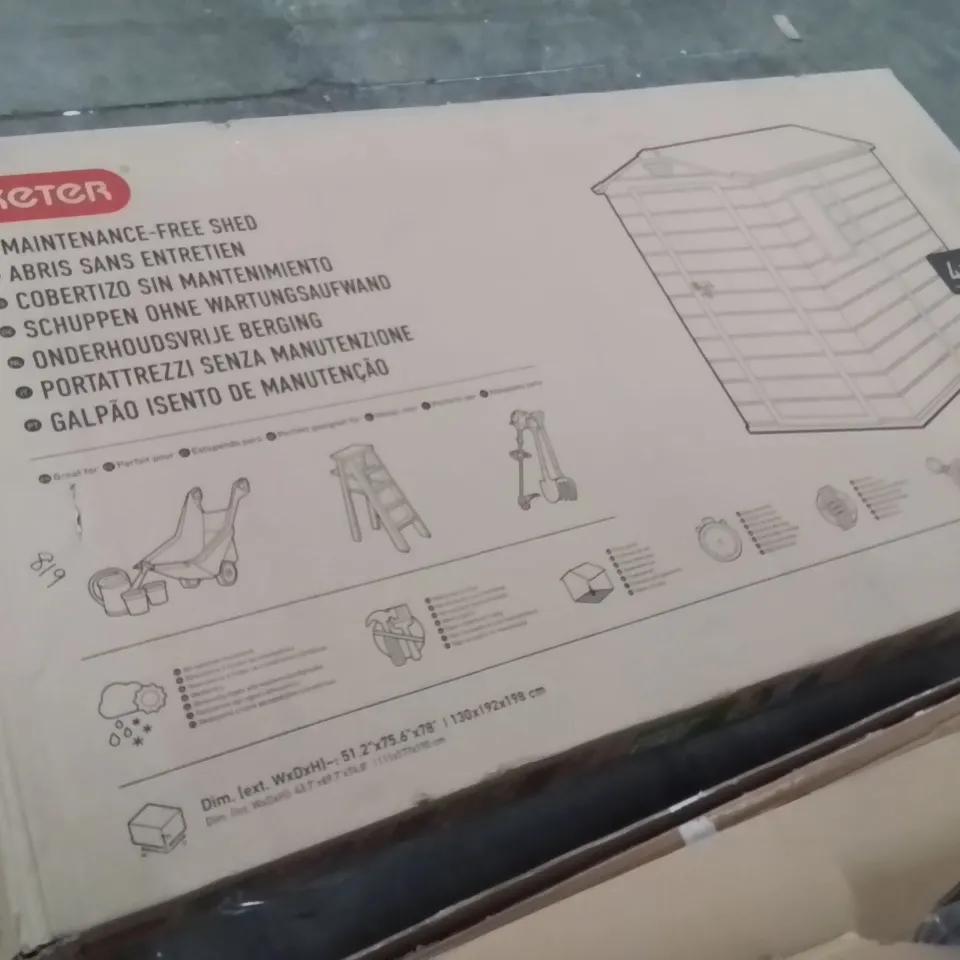BOXED KETER MANOR PLASTIC APEX TOOL SHED 4X6'