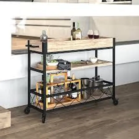 BOXED FLASH FURNITURE BROWN METAL BASE WITH WOOD LAMINATE TOP ROLLING KITCHEN CART