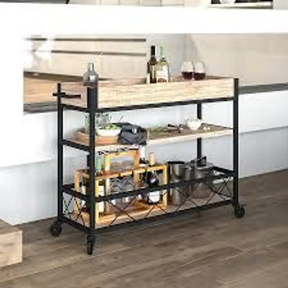 BOXED FLASH FURNITURE BROWN METAL BASE WITH WOOD LAMINATE TOP ROLLING KITCHEN CART