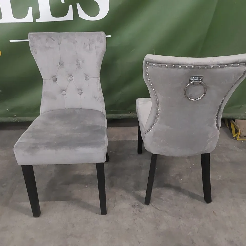 SET OF 2 KENSINGTON GREY VELVET BUTTON BACK DINING CHAIRS WITH BLACK LEGS 