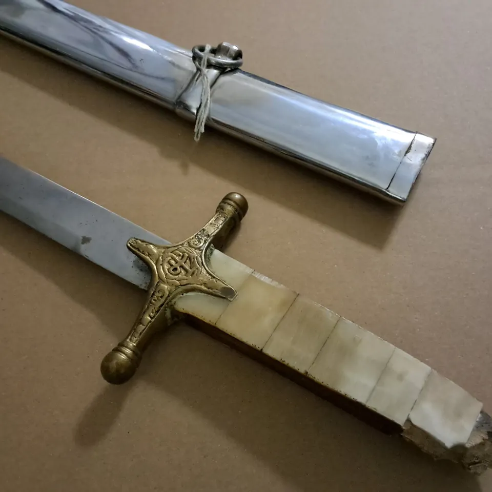 DECORATIVE 40" SWORD WITH WOODEN HANDLE AND METAL SCABBARD 