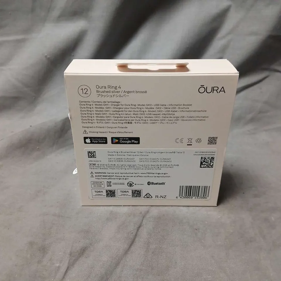 OURA RING 4 – BRUSHED SILVER RING- SIZE 12, BOXED AND SEALED
