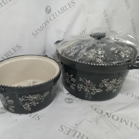 TEMP-TATIONS CERAMIC ROUND CASSEROLE BAKERS GREY
