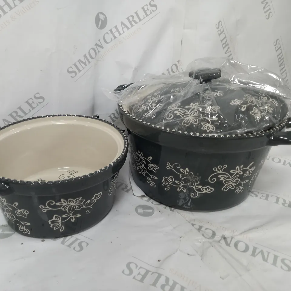 TEMP-TATIONS CERAMIC ROUND CASSEROLE BAKERS GREY