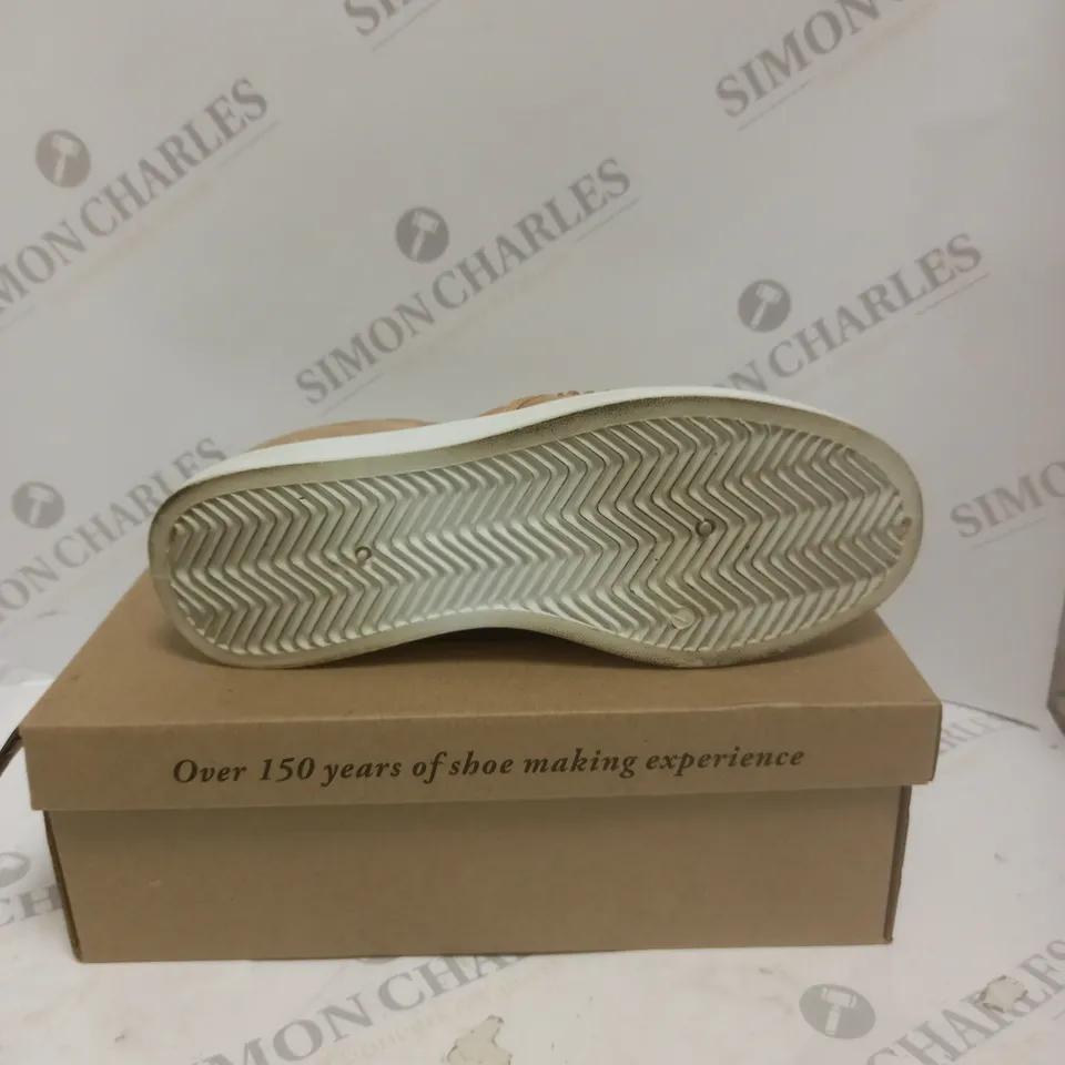 BOXED PAIR OF CUSHION WALK DIAMANTE SLIP ON SHOES IN ROSE GOLD - SIZE 7