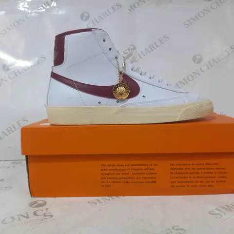 BOXED PAIR OF NIKE BLAZER MID '77 TRAINERS IN WHITE/MAROON UK SIZE 6