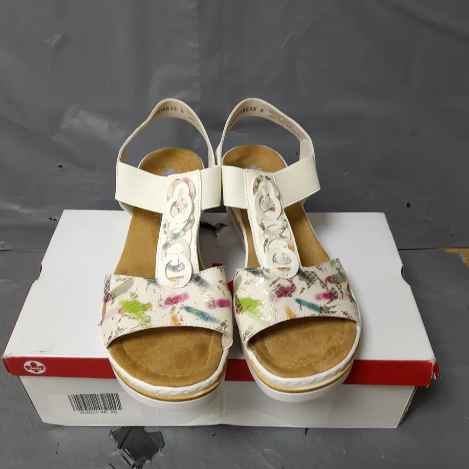 RIEKER CIRCLE DETAIL WEDGE SANDAL - OFF WHITE - SIZE 6