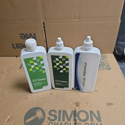 TOTE OF APPROXIMATELY 25 ASSORTED CONTACT LENS CLEANING PRODUCTS TO INCLUDE SPECSAVERS EASY VISION ETC