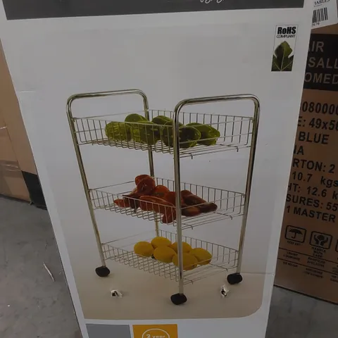 BOXED 39cm STAINLESS STEEL KITCHEN TROLLEY 