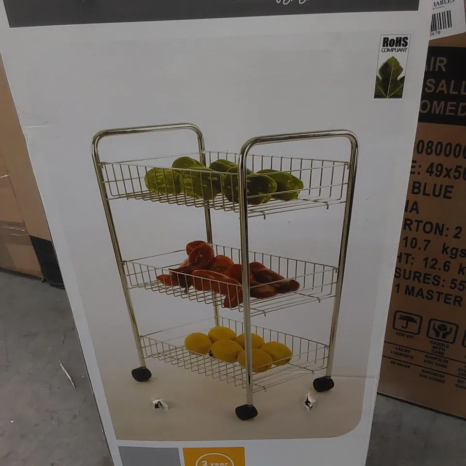 BOXED 39cm STAINLESS STEEL KITCHEN TROLLEY 