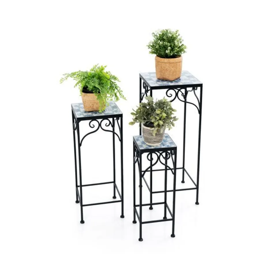 BOXED COSTWAY SET OF 3 SQUARE MOSAIC FLOWER POTS STANDS (GT4070)