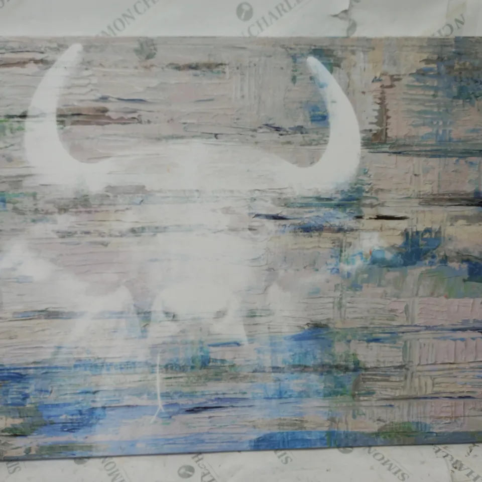 BOXED PARVEZ TAJ 'WHITE BULL SHADOW' PAINTING PRINT WRAPPED ON CANVAS 61X91CM