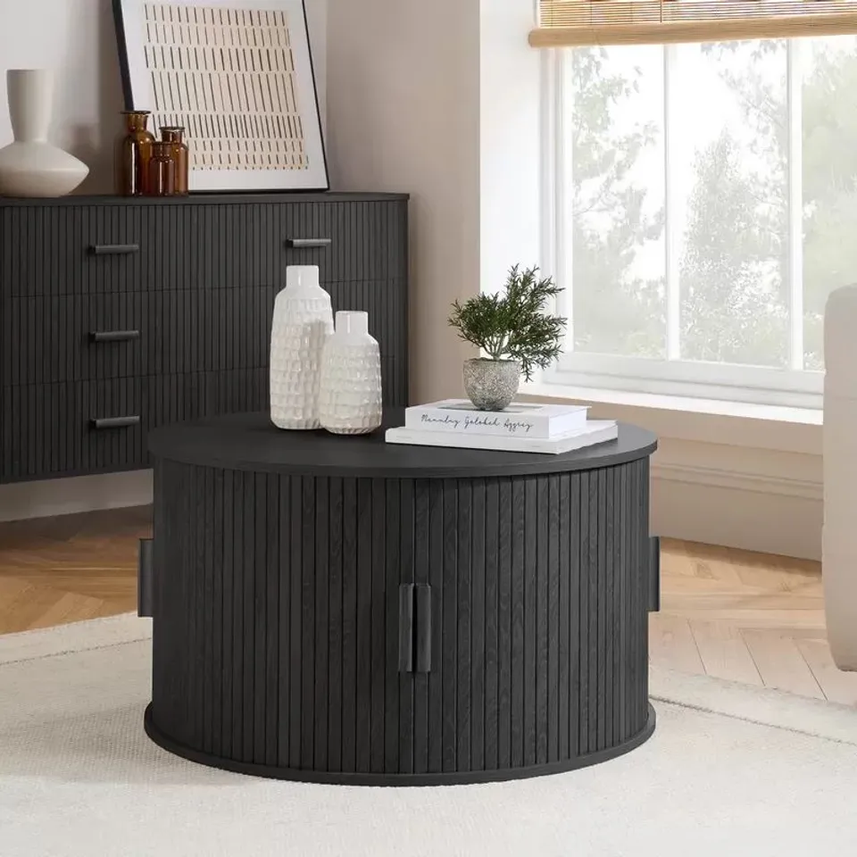 BOXED BIRLEA AXEL ROUND FLUTED COFFEE TABLE WITH STORAGE
