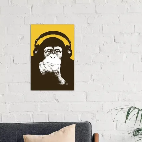 BOXED HEADPHONE MONKEY GRAPHIC ART ON WRAPPED CANVAS