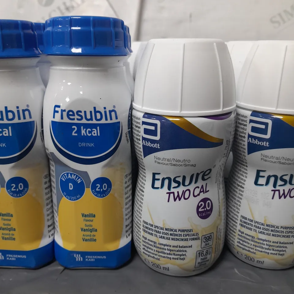 LOT OF 30 NUTRITIONAL DRINKS INCLUDES ABBOT ENSURE 2 CAL AND FRESUBIN 2 KCAL - VARIOUS FLAVOURS