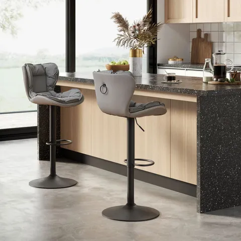 BOXED DOVE GREY FABRIC UPHOLSTERED BARSTOOLS