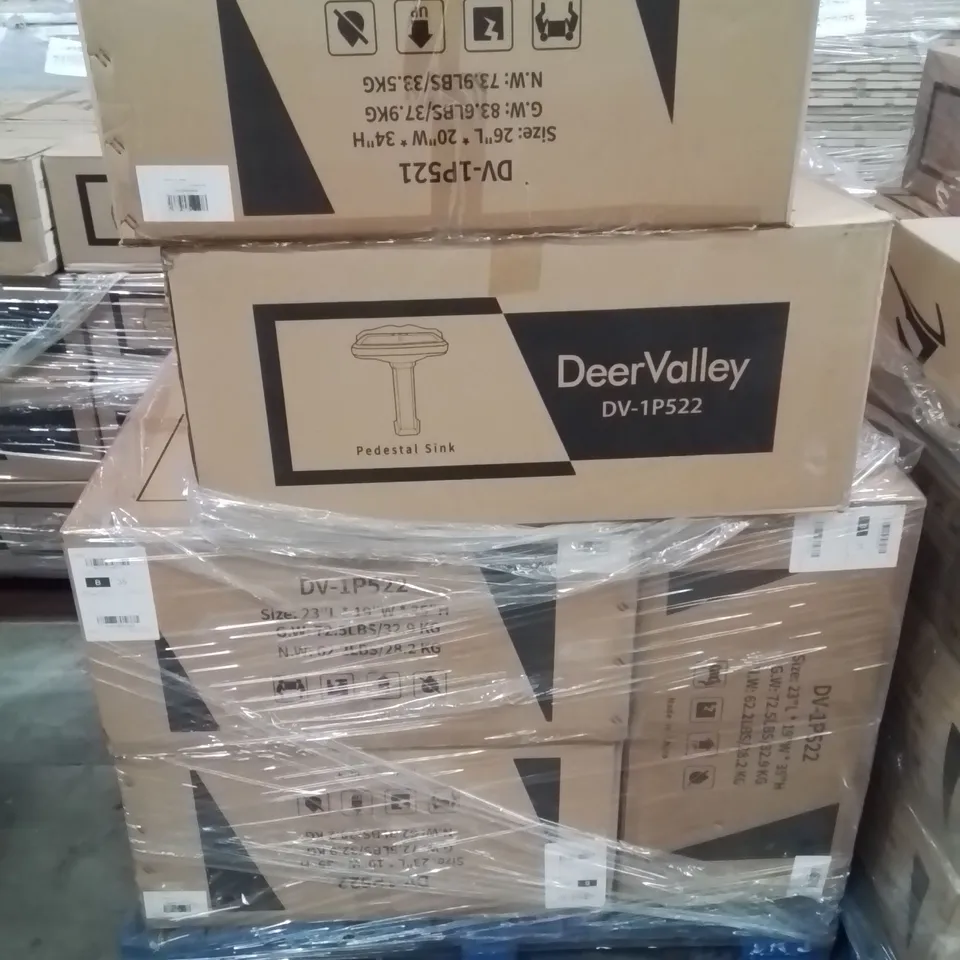 PALLET CONTAINING 5 DEERVALLEY DV-1P521 PEDESTAL BATHROOM SINK BASINS