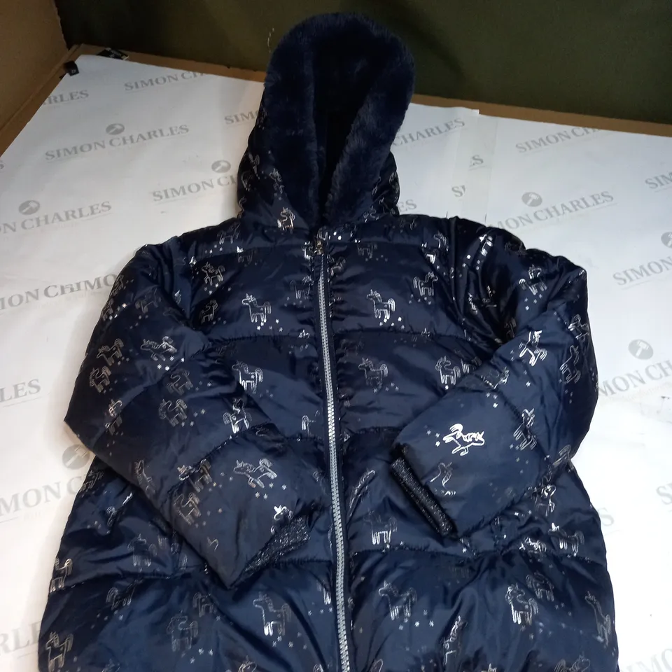 GIRLS PADDED UNICORN JACKET WITH FAUX FUR HOOD SIZE 6-7 YEARS