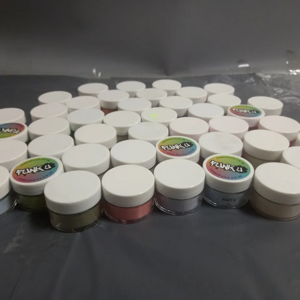 APPROXIMATELY 40 ASSORTED NAIL POWDERS IN VARIOUS COLOURS