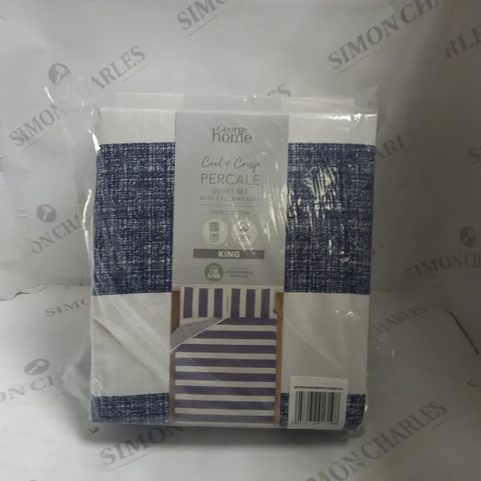 BOX OF 8 GEORGE HOME PERCALE 100% COTTON DUVET SETS - BLUE/WHITE 
