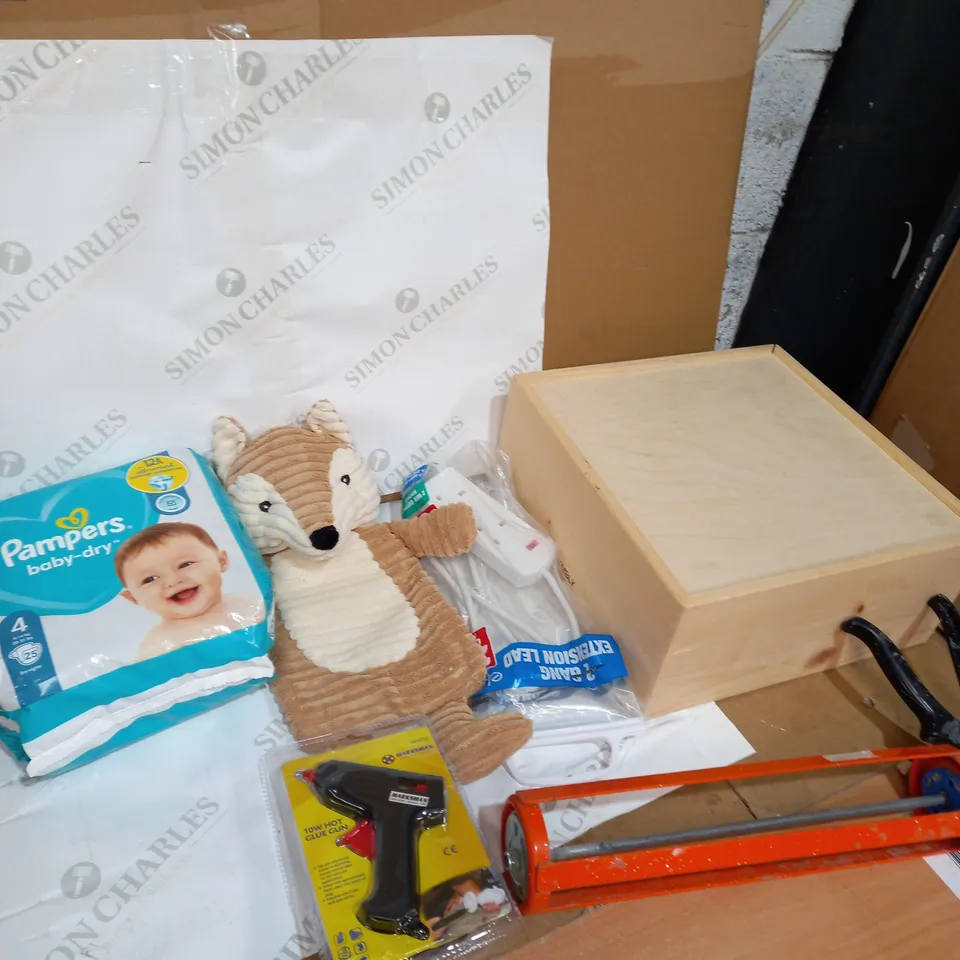 LOT OF 20 ASSORTED HOUSEHOLD ITEMS TOO INCLUDE PAMPERS NAPPIES AND TOOLS 