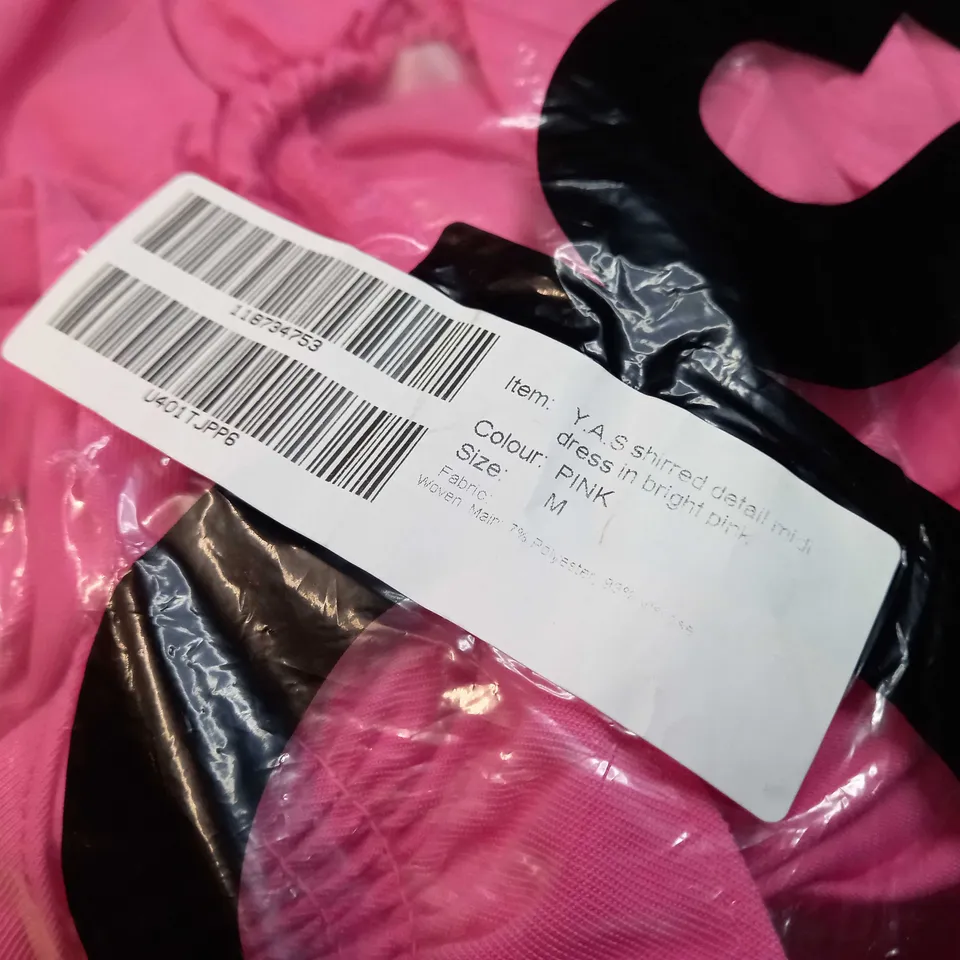 PACKAGED ASOS PINK SHIRRED DETAILED MIDI DRESS - MEDIUM