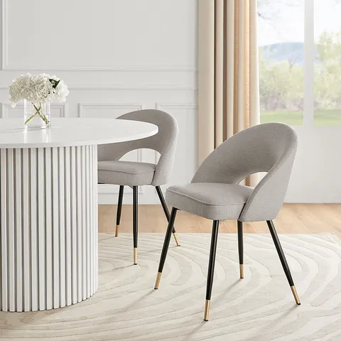 BOXED DUSK LOLA SET OF 2 DINING CHAIRS - LINEN LOOK - STONE GREY (1 BOX)