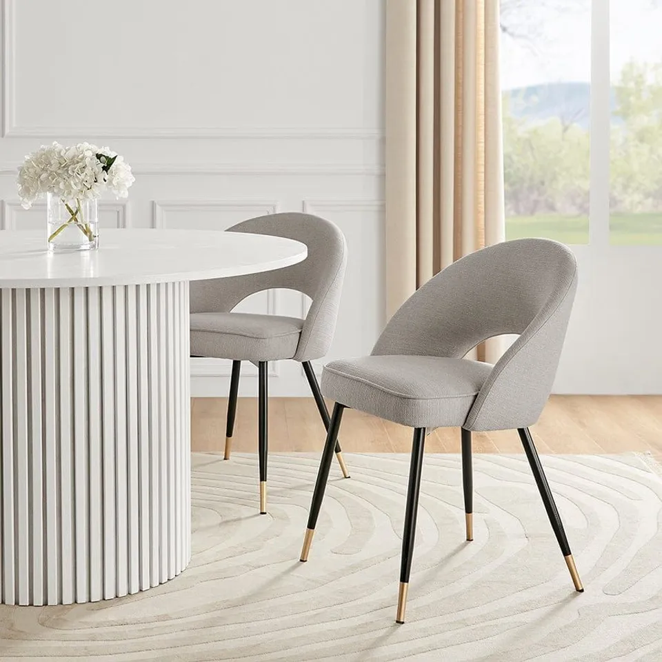 BOXED DUSK LOLA SET OF 2 DINING CHAIRS - LINEN LOOK - STONE GREY (1 BOX)