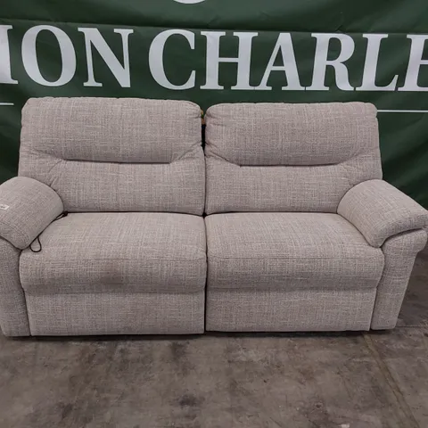 QUALITY BRITISH DESIGNER G PLAN SEATTLE POWER RECLINING THREE SEATER SOFA BEACH CARAMEL FABRIC