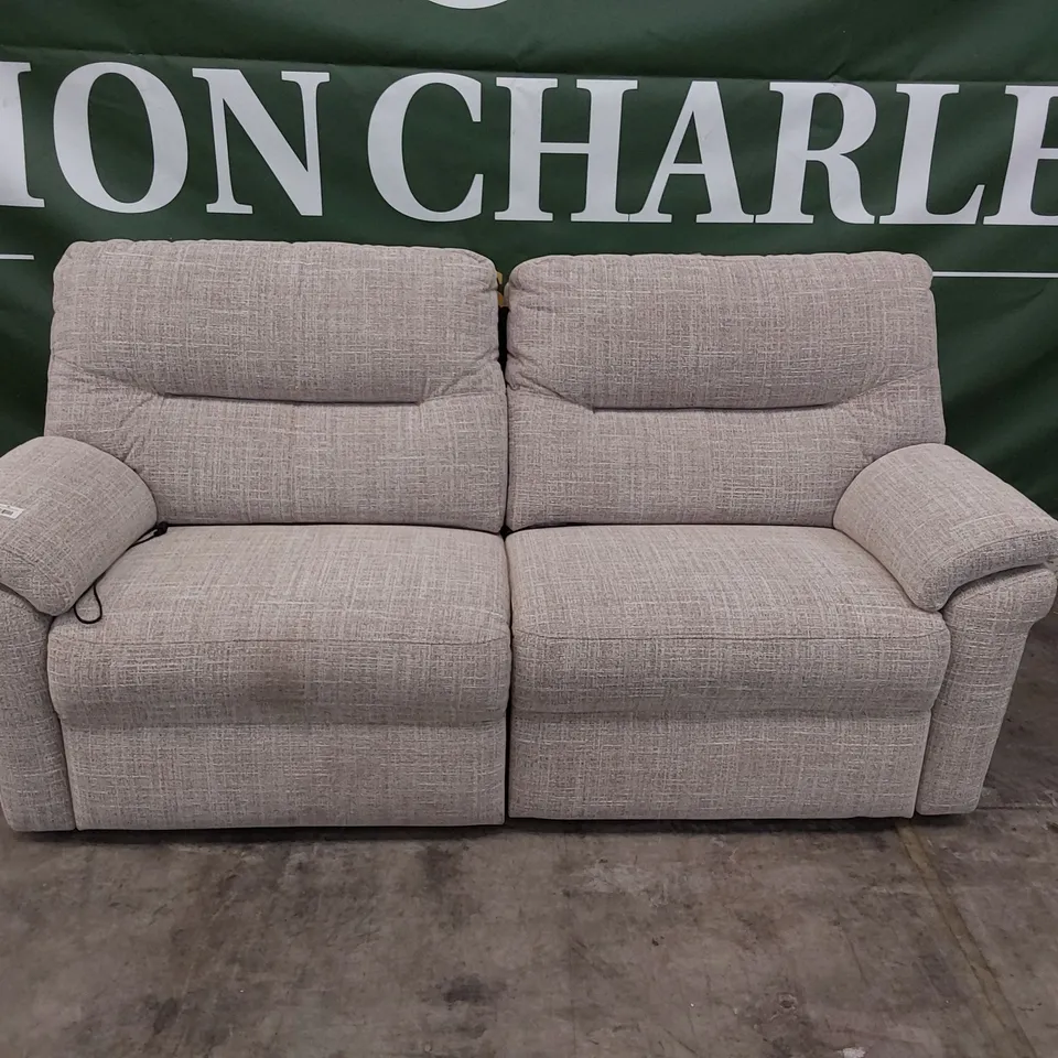 QUALITY BRITISH DESIGNER G PLAN SEATTLE POWER RECLINING THREE SEATER SOFA BEACH CARAMEL FABRIC 