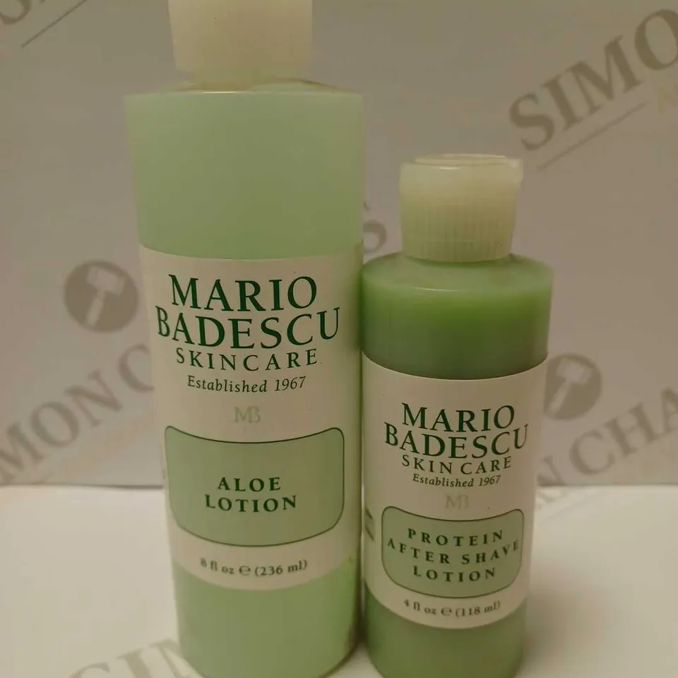 LOT OF 2 MARIO BADESCU PRODUCTS TO INCLUDE ALOE LOTION 236ML & PROTEIN AFTERSHAVE LOTION 118ML 