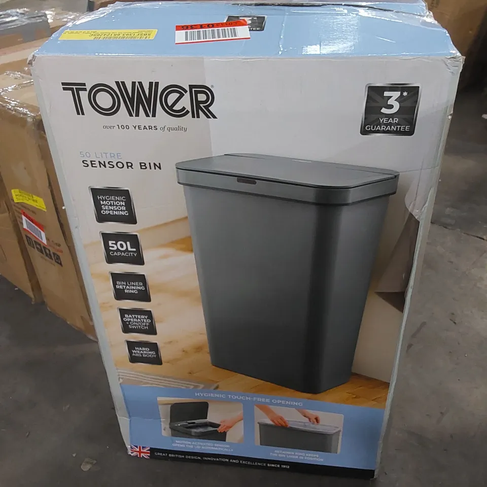 BOXED TOWER T838005 SENSOR BIN WITH RETAINER RING 50L