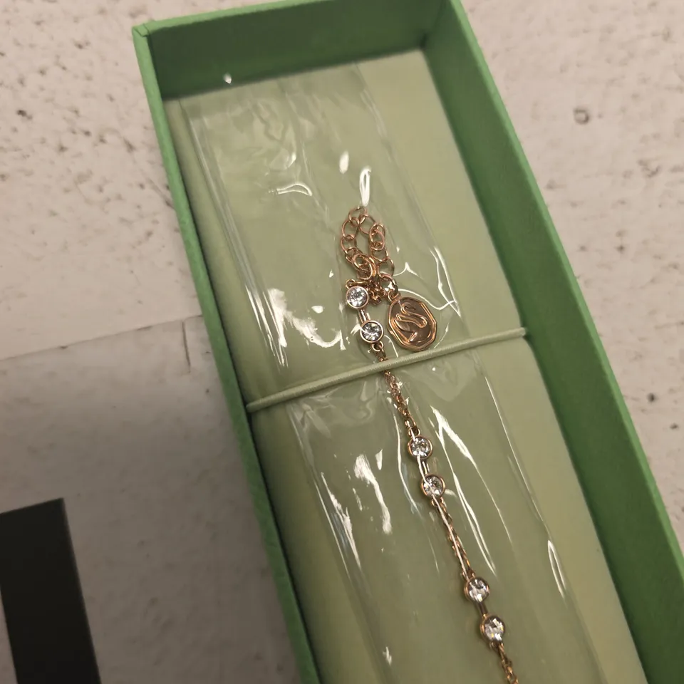 SWARVOSKI ROSE GOLD TONE CRYSTAL BRACELET – GREEN PRESENTATION BOX
