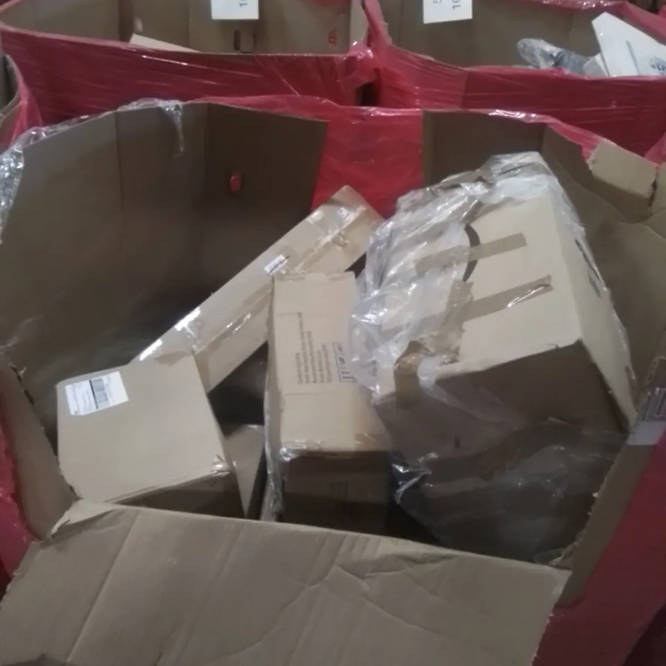 PALLET OF ASSORTED HOUSEHOLD GOODS AND FURNITURE TO INCLUDE; PLAYPEN, CAST IRON GRILL PAN 35CM, EMBROIDERED SILVER BUCKET ETC
