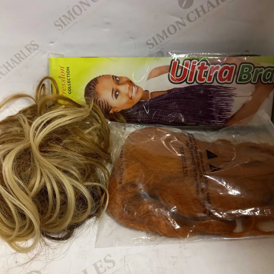 LOT OF 8 ASSORTED HAIR EXTENSION & WIG ITEMS