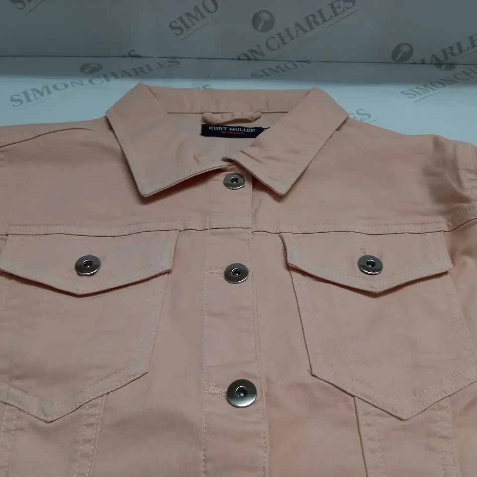 KURT MULLER WOMAN CROP FAUX DENIM JACKET IN PINK SALT - UK 10