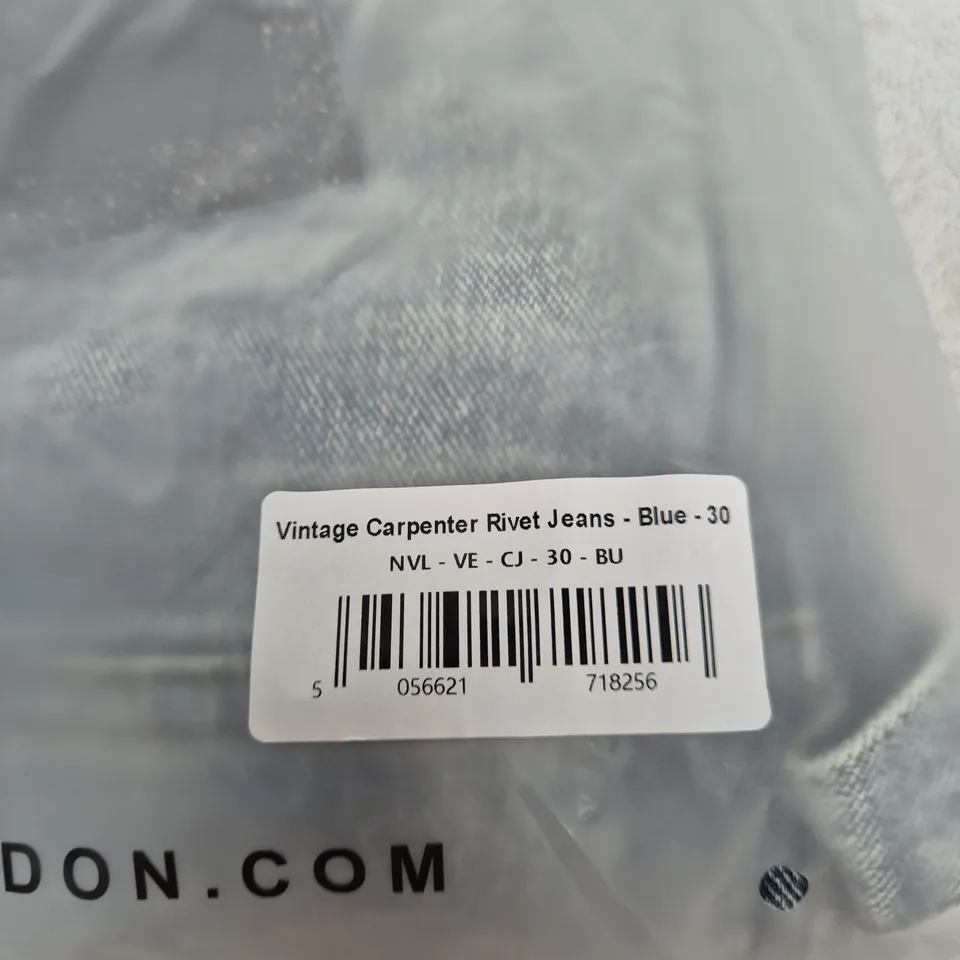 NVLTY LONDON VINTAGE CARPENTER RIVET JEANS – BLUE, UK 30
