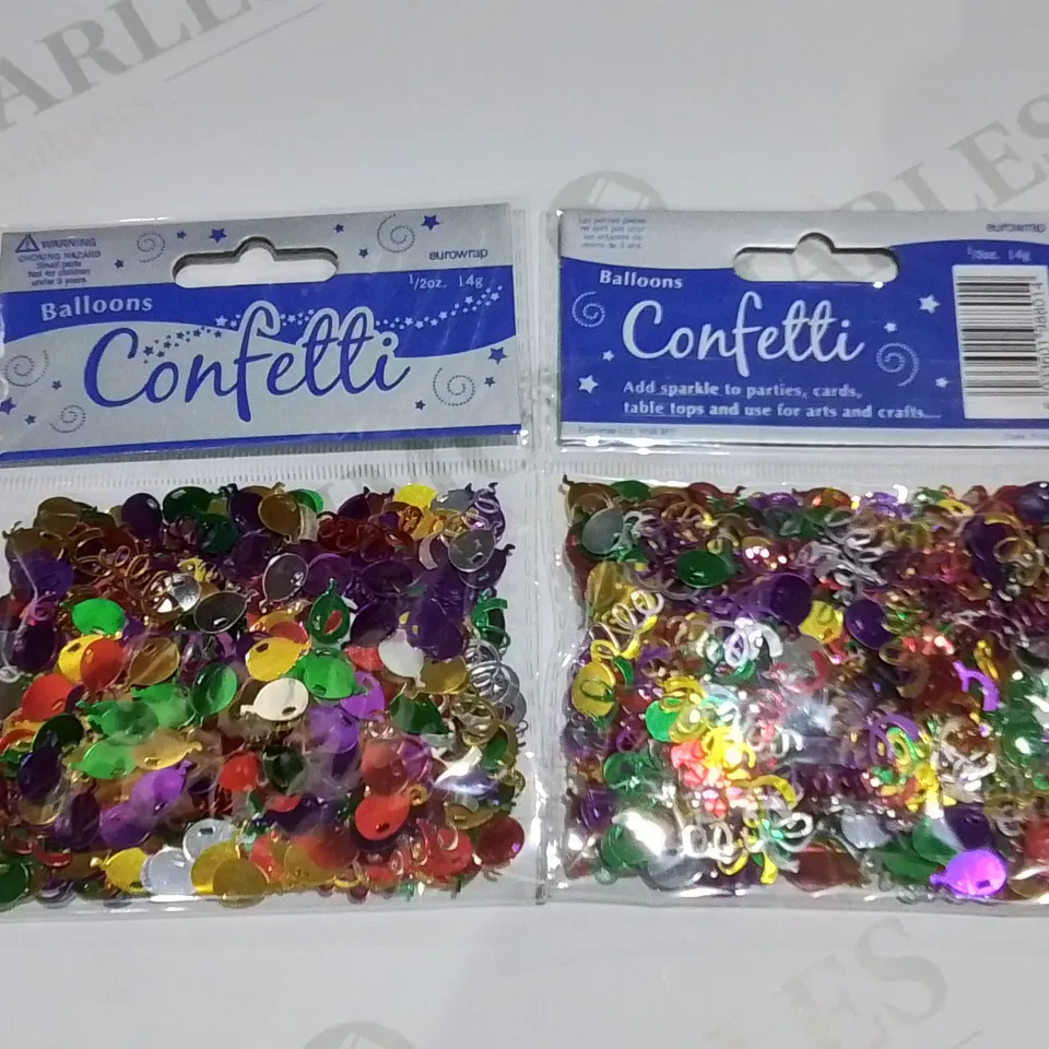 LOT OF 144 BRAND NEW 14G PACKS OF BALLOONS AND SWIRL CONFETTI IN MULTI