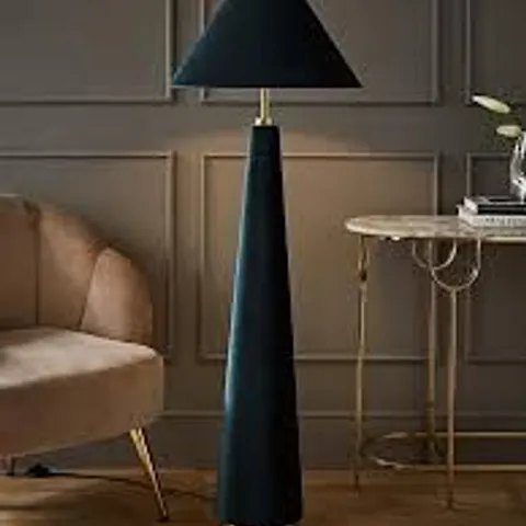 BOXED MARTHA CONICAL TEAL VELVET MIDI FLOOR LAMP (2 BOXES)