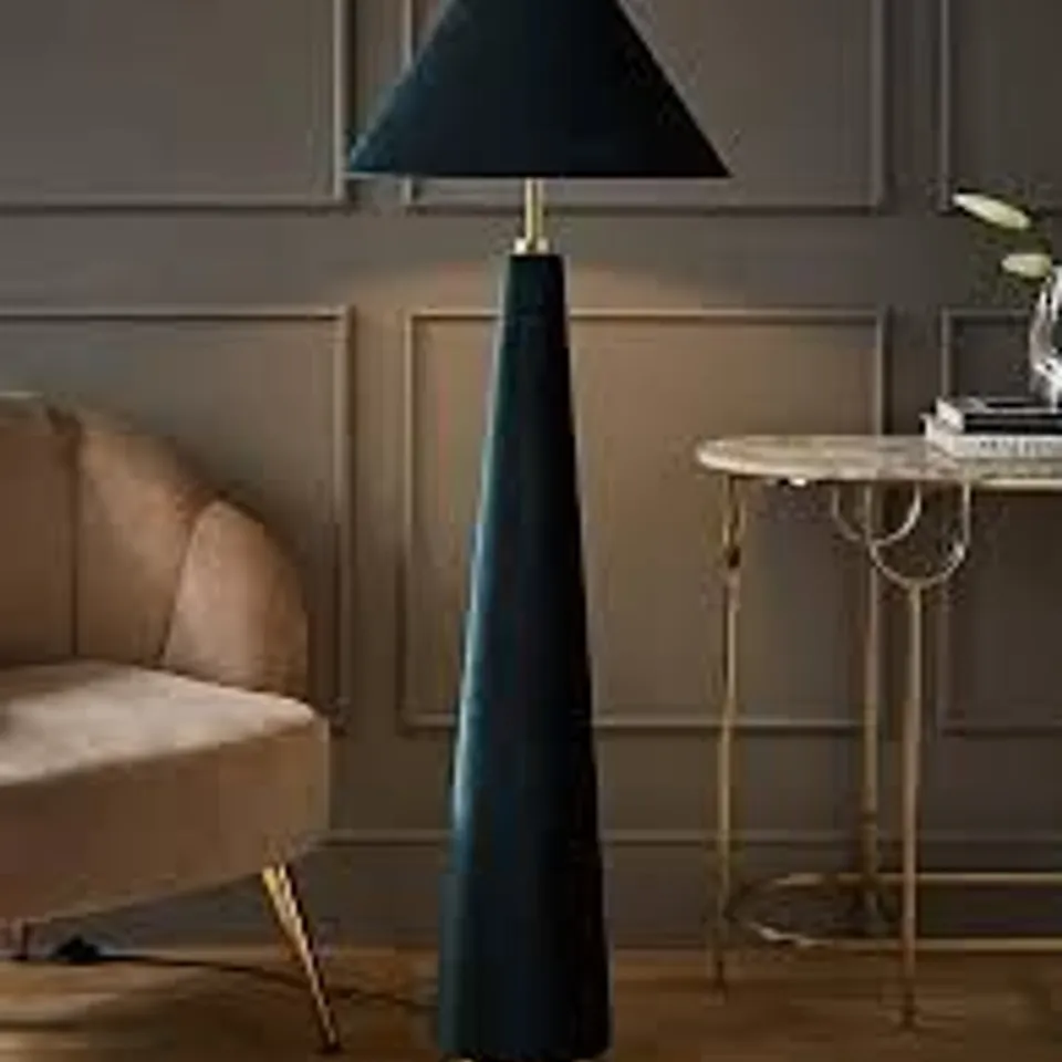 BOXED MARTHA CONICAL TEAL VELVET MIDI FLOOR LAMP (2 BOXES) RRP £129.99